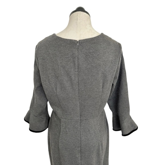 Nanette Lepore Gray Ponte Bell Sleeve Flounce Hem Velvet Trim Dress Size 10 - Picture 6 of 15